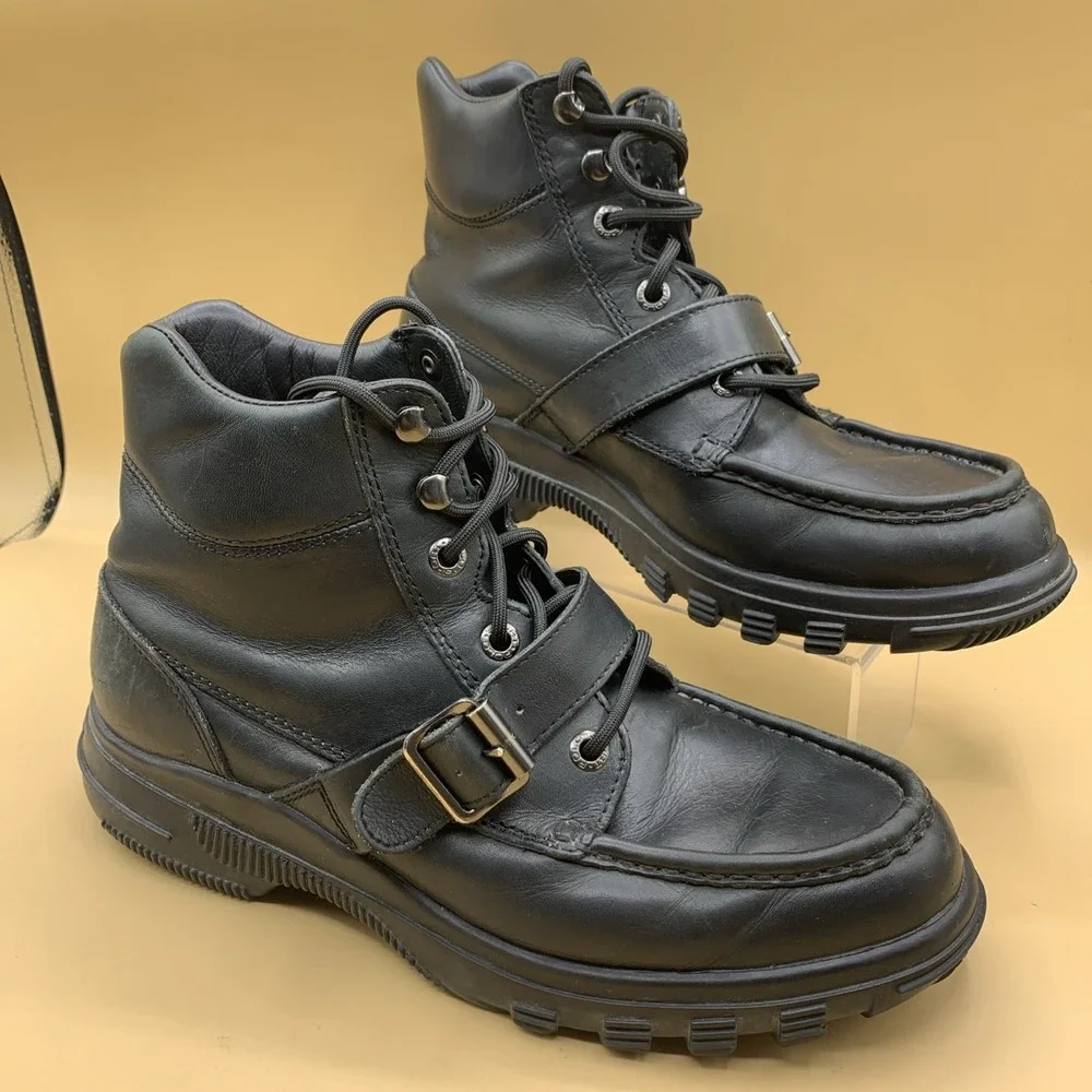 VTG Polo Sport Ralph Lauren Men's Boots Buckle/Lace Black Leather - Size 11D